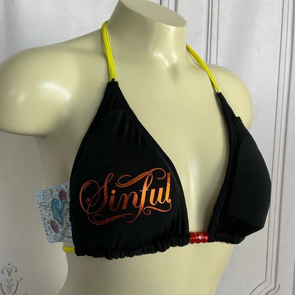 Sinful By Affliction Solar Reversible Lace Over Leopard Bikini Top Size Large Lg - Picture 3 of 5
